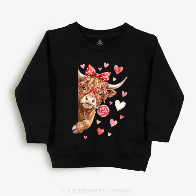 Valentine Highland Cow Kid's Sweatshirt