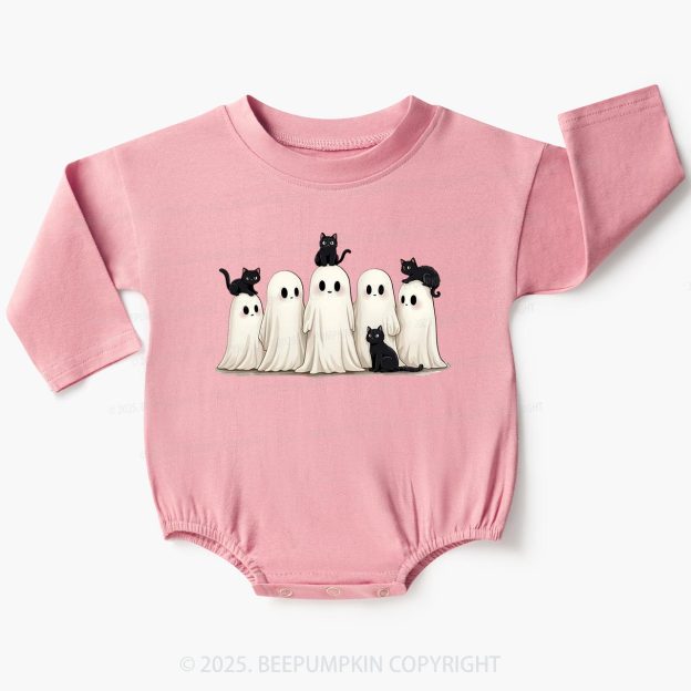 Halloween Black Cat & Ghost Baby Bubble Romper Beepumpkin