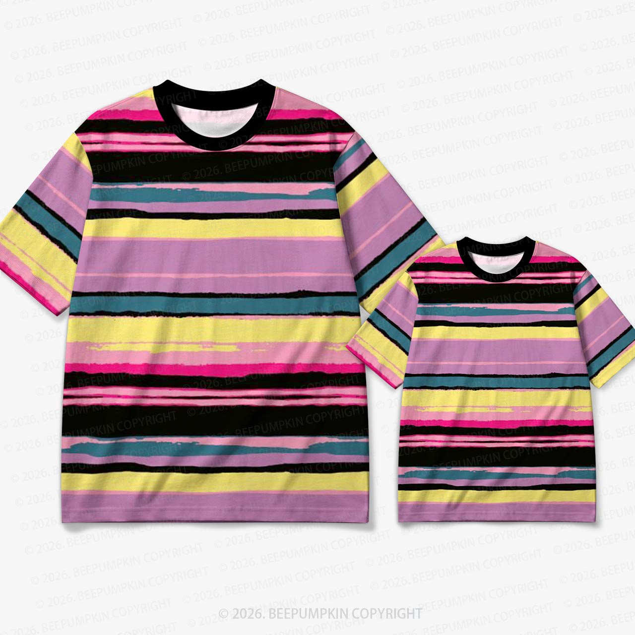 Retro Neon Carnival Brush Stripe Family Matching Ringer T-Shirt