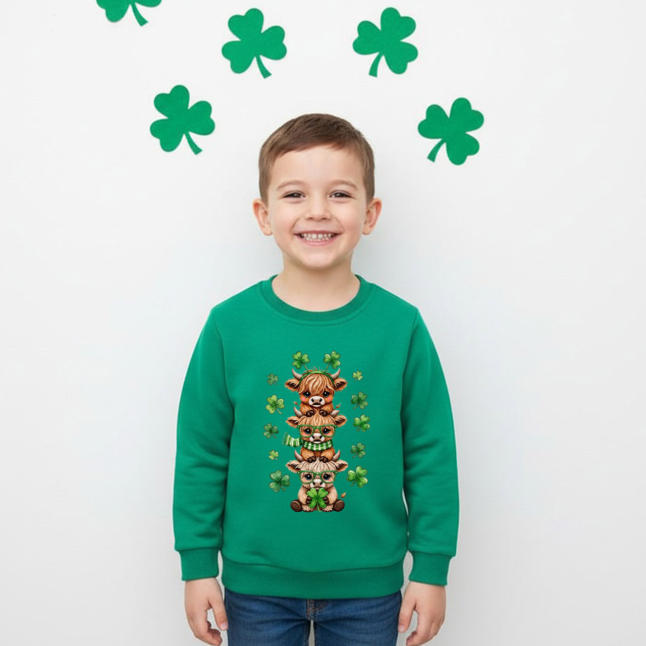 Highland Cow St. Patrick's Day Kid's Sweatshirt