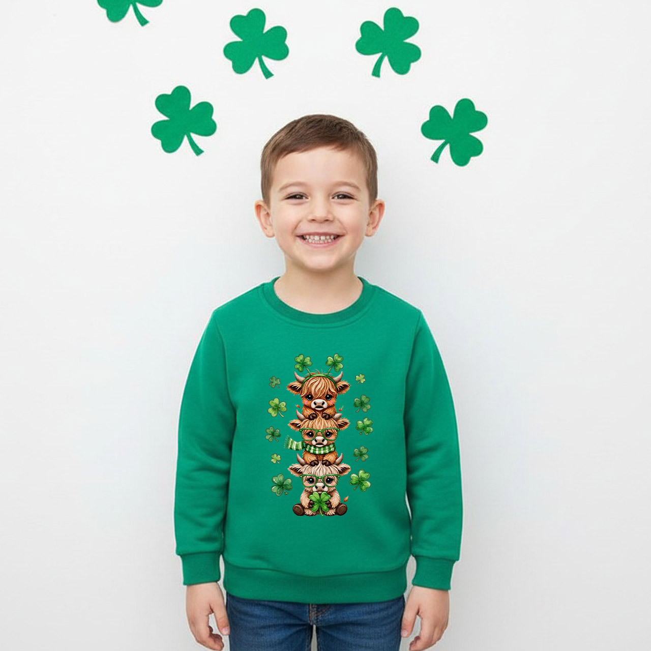 Highland Cow St. Patrick's Day Kid's Sweatshirt