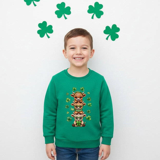 Highland Cow St. Patrick's Day Kid's Sweatshirt