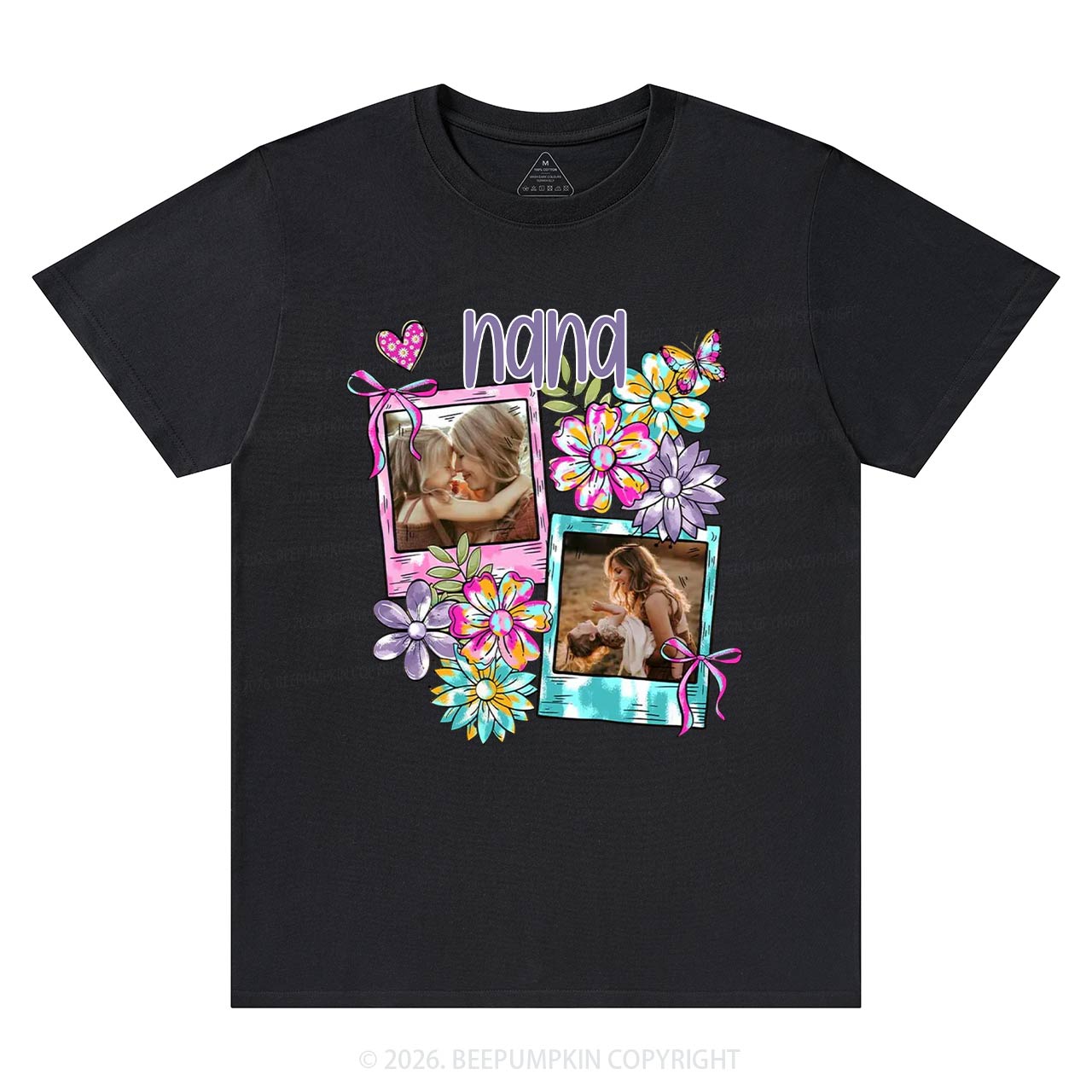 Personalized Floral Coquette Bow Photo T-Shirt For Mom