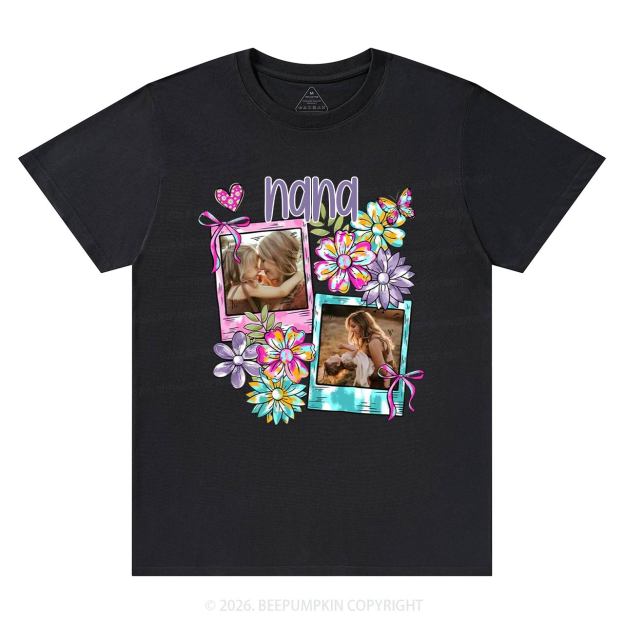 Personalized Floral Coquette Bow Photo T-Shirt For Mom