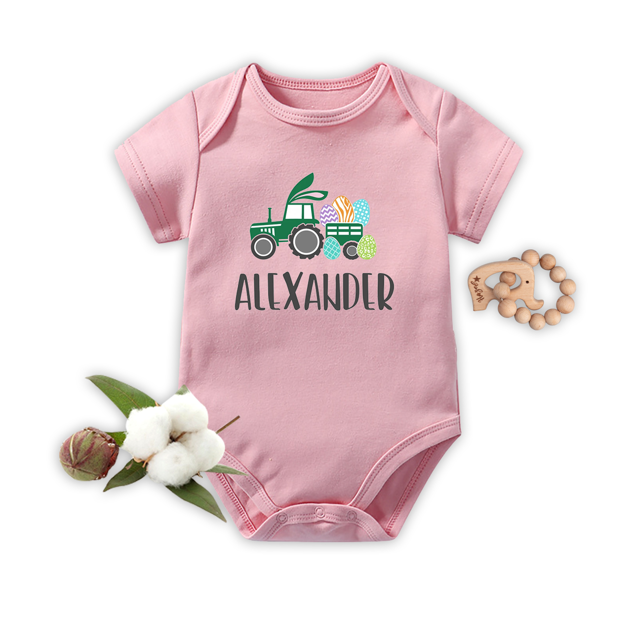 Personalized Easter Custom Name Tractor Baby Bodysuit