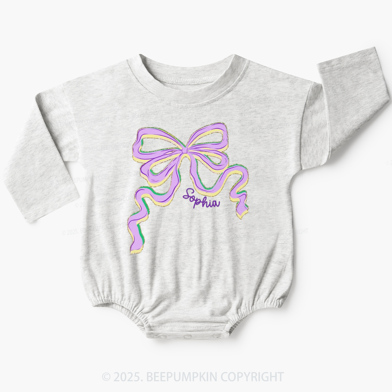 Personalized Sugar Bow Mardi Gras Baby Bubble Romper Beepumpkin