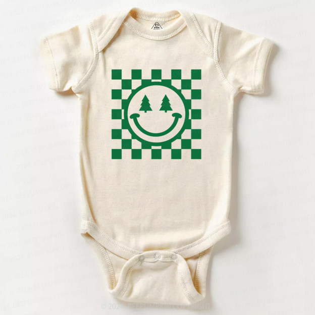 Christmas Green Smiley Tree Baby Bodysuit
