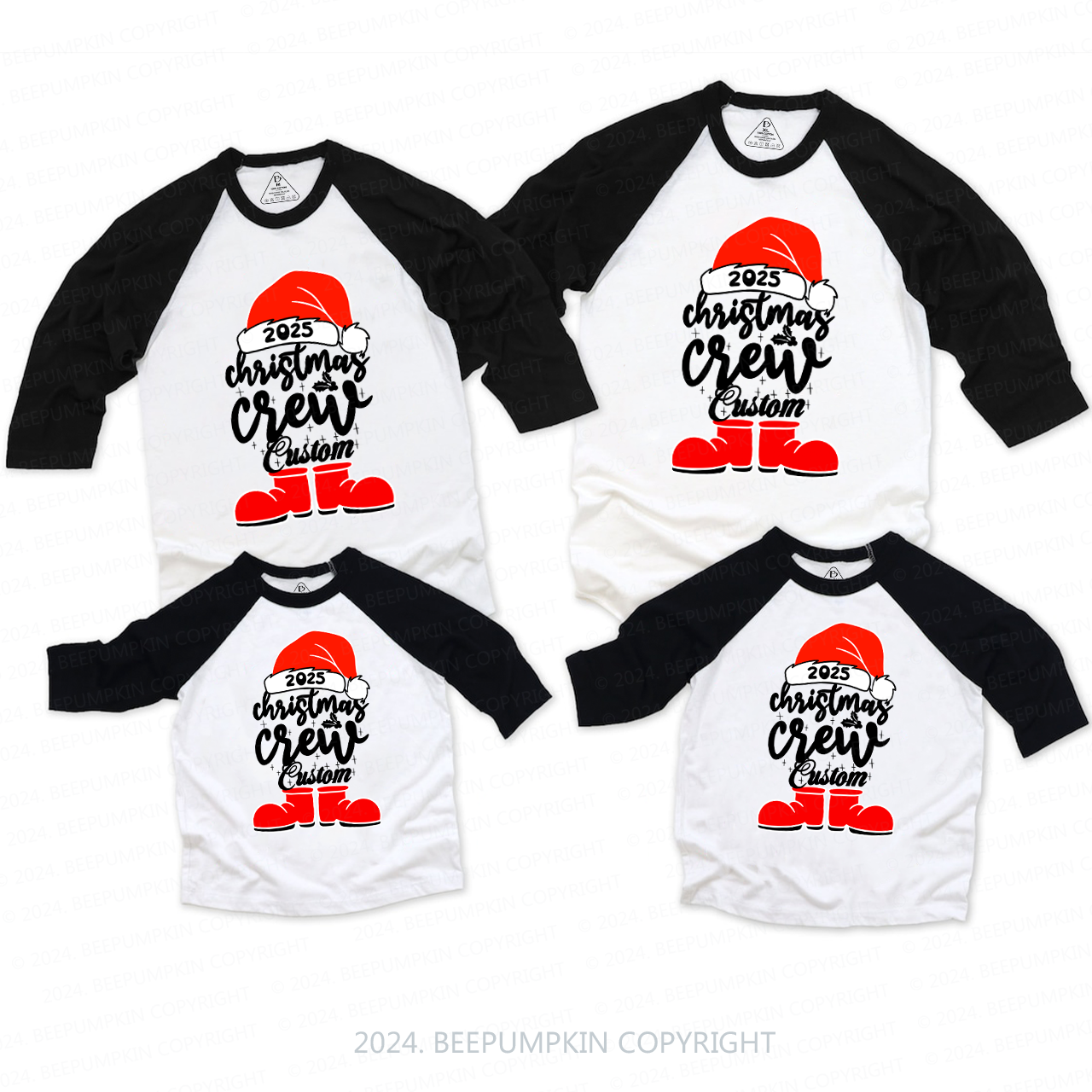 Personalized Name Christmas Crew 2025 Family Matching Raglan Sleeves T-Shirts Beepumpkin 