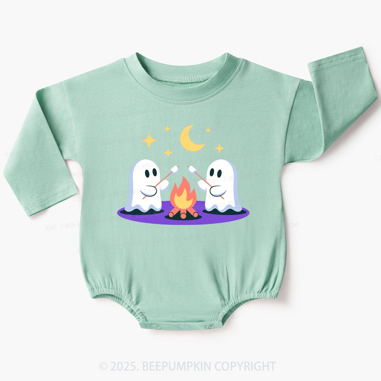 Ghost With Star Moon Baby Bubble Romper Beepumpkin