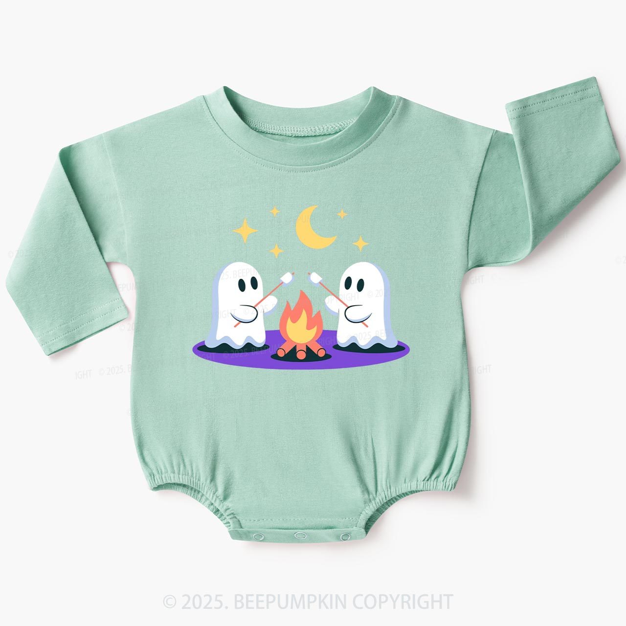 Ghost With Star Moon Baby Bubble Romper Beepumpkin