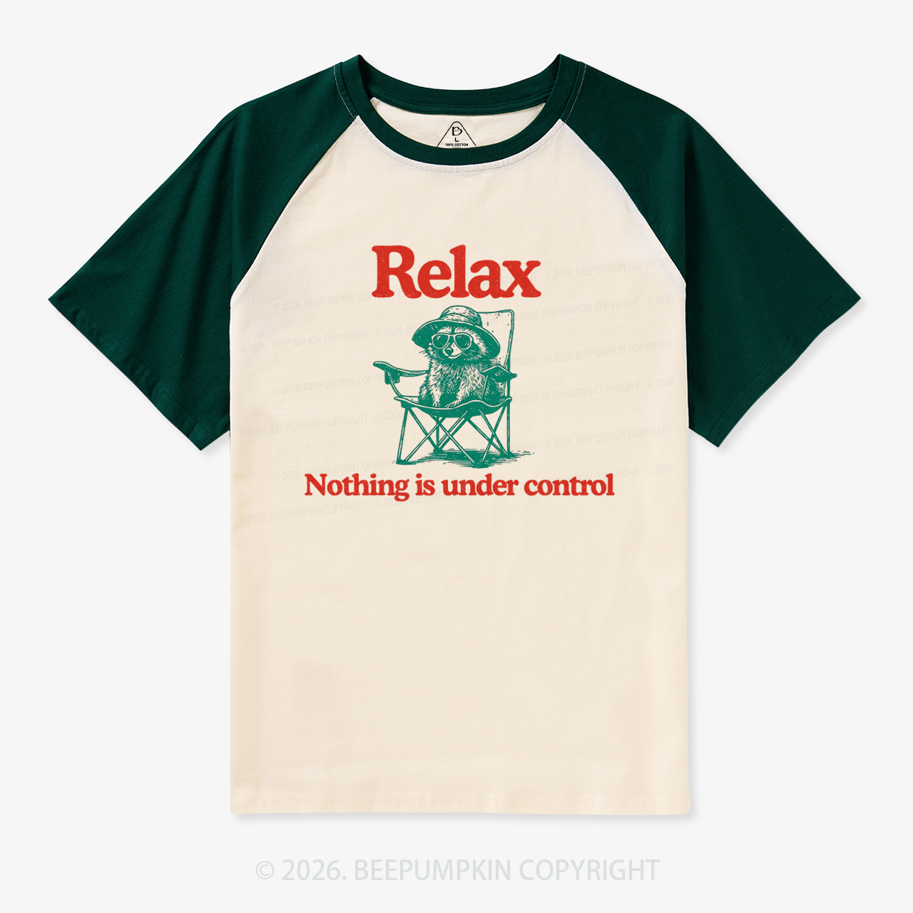 Chill Raccoon-Relax Nothing Is Under Control Retro Raglan T-Shirt