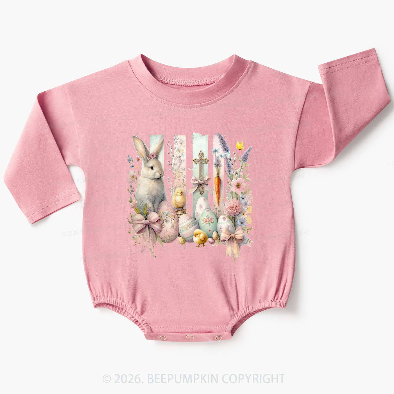 Springtime Faith Bunny Baby Bubble Romper