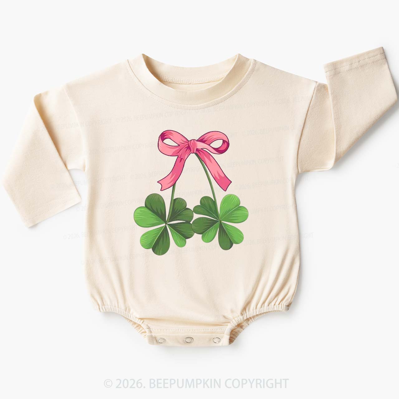 Lucky Shamrock Bow St Patrick's Day Baby Bubble Romper Beepumpkin