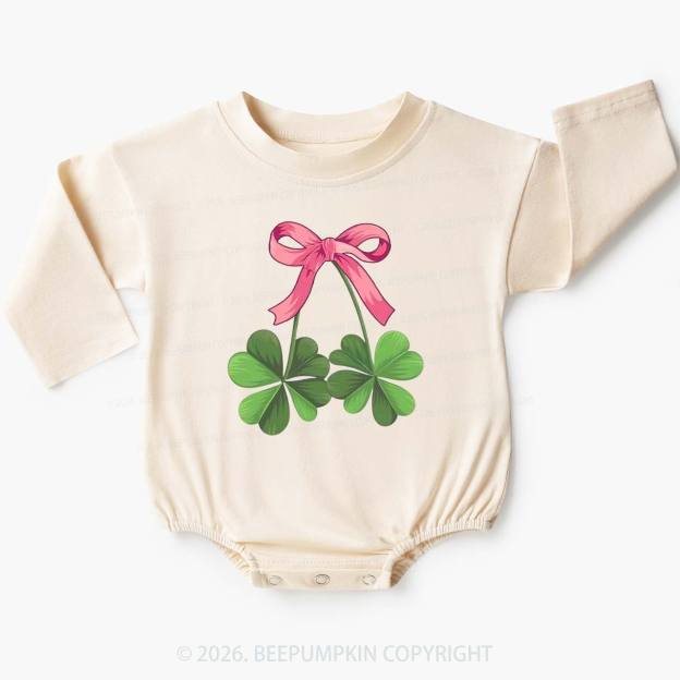 Lucky Shamrock Bow St Patrick's Day Baby Bubble Romper Beepumpkin