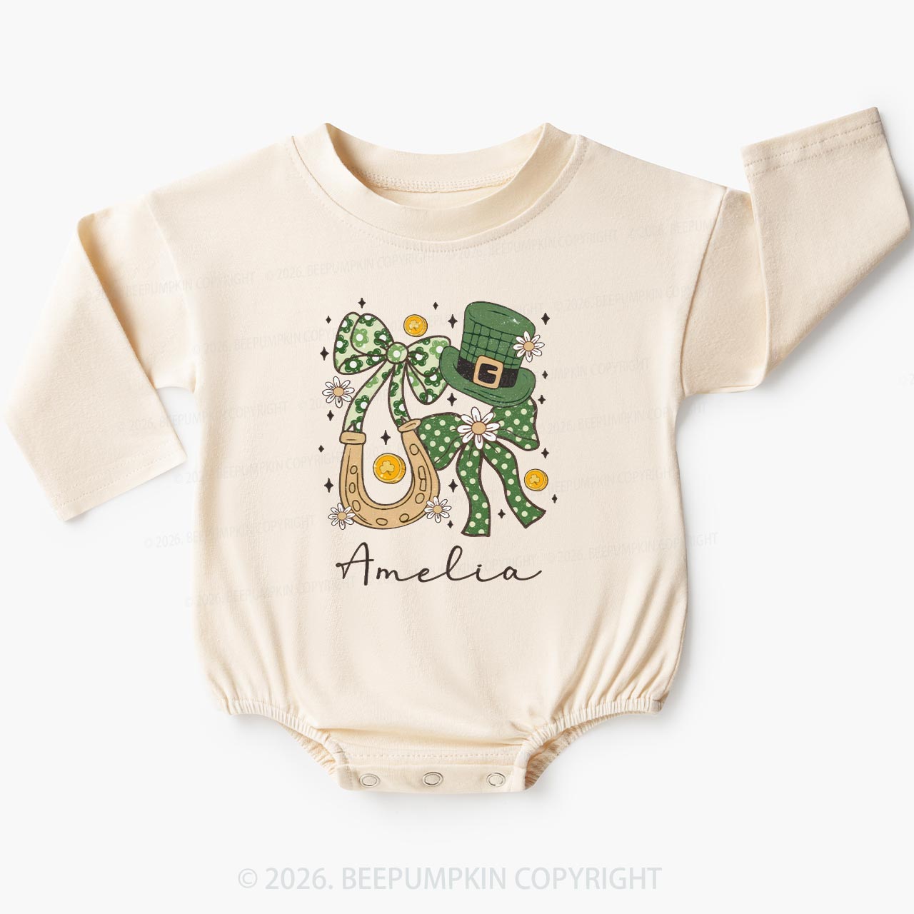 Floral Shamrock St Patrick’s Day Baby Bubble Romper Beepumpkin