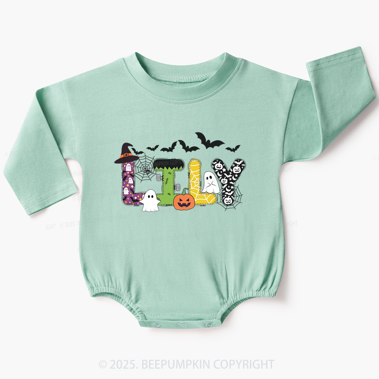 Personalized Halloween Name Baby Bubble Romper Beepumpkin