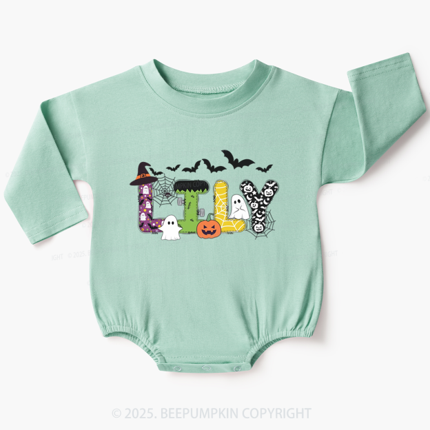 Personalized Halloween Name Baby Bubble Romper Beepumpkin