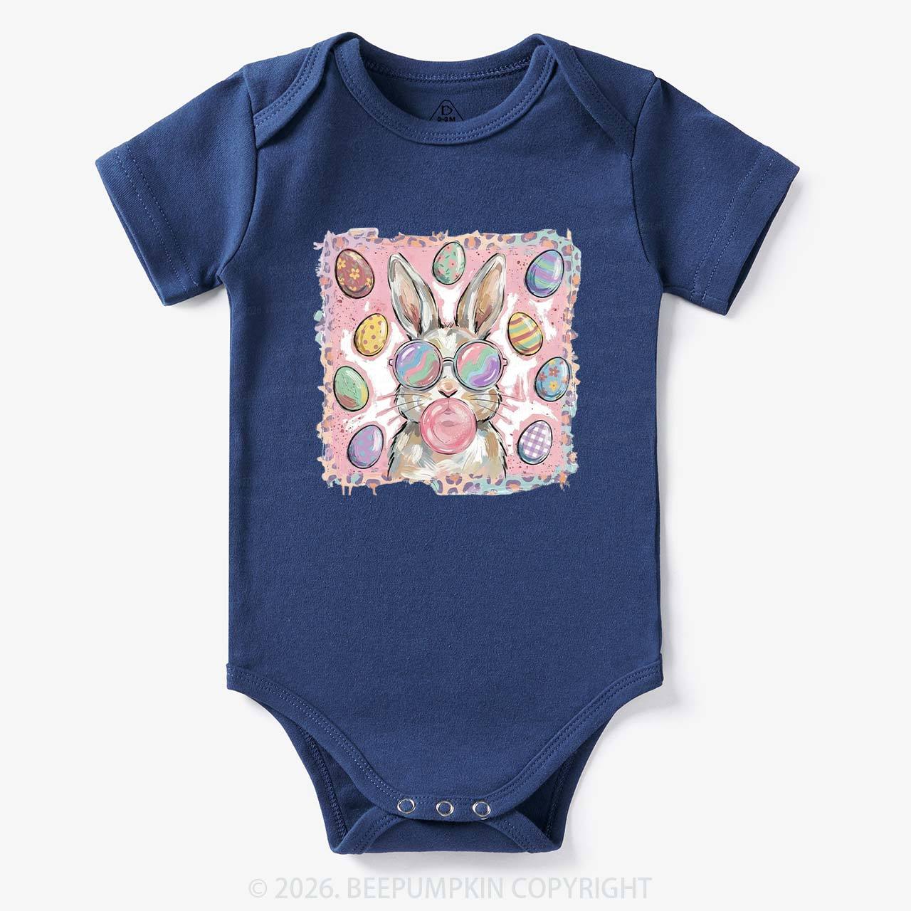 Retro Bubblegum Bunny Colorful Easter Eggs Baby Bodysuit