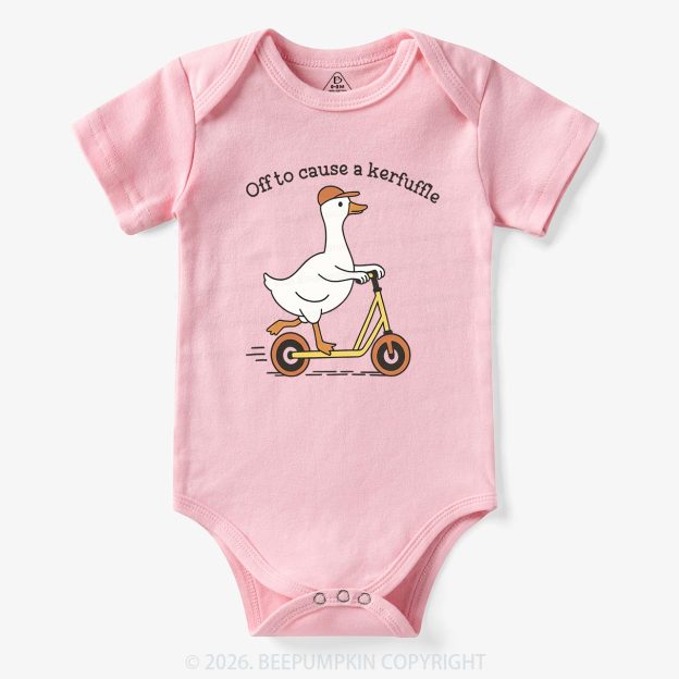 Off To Cause A Kerfuffle Silly Duck Animal Baby Bodysuit