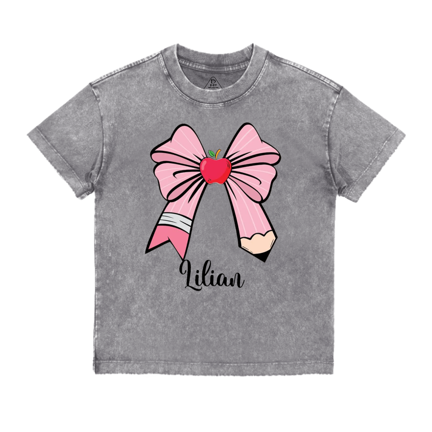 Personalized Bow Name Back To School Toddler&Kids Washed Tees