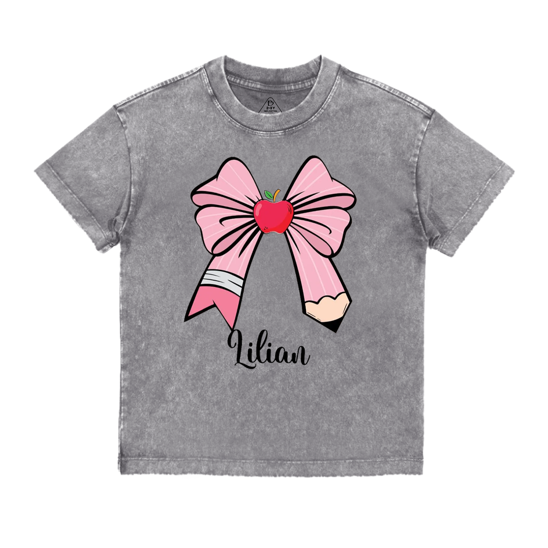 Personalized Bow Name Back To School Toddler&Kids Washed Tees