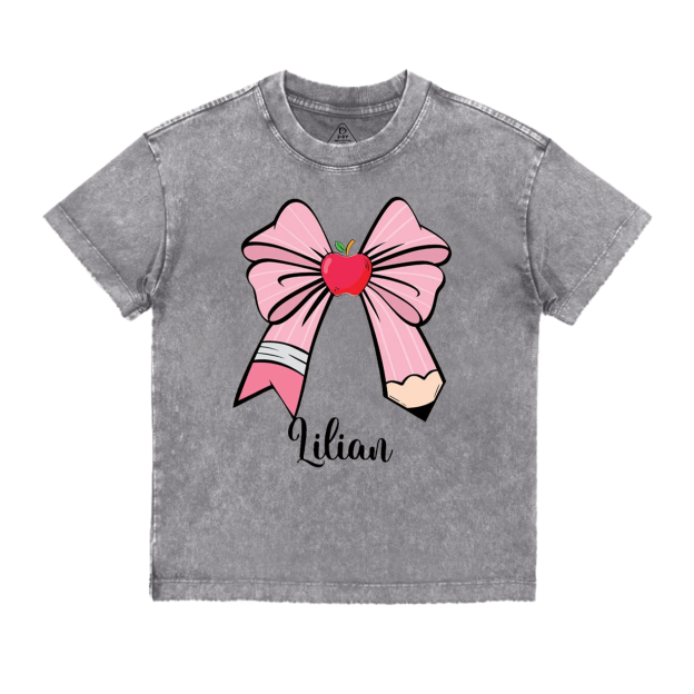 Personalized Bow Name Back To School Toddler&Kids Washed Tees