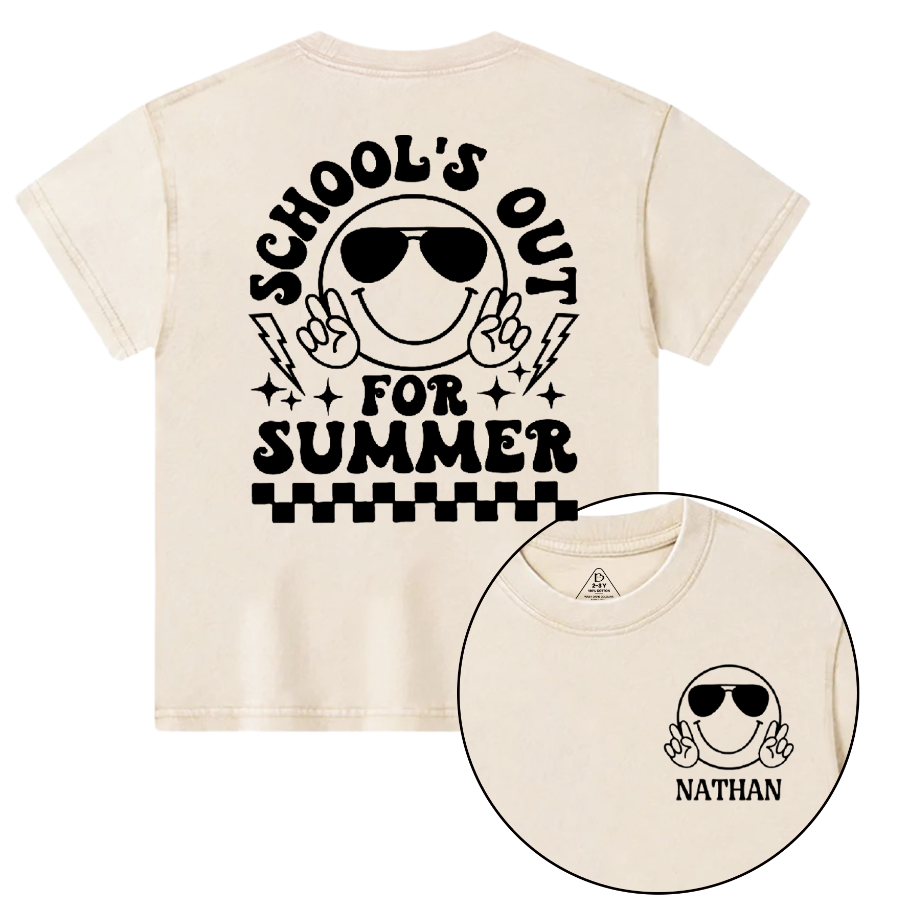 Personalized Name Schools Out For Summer Toddler&Kids Washed Tees
