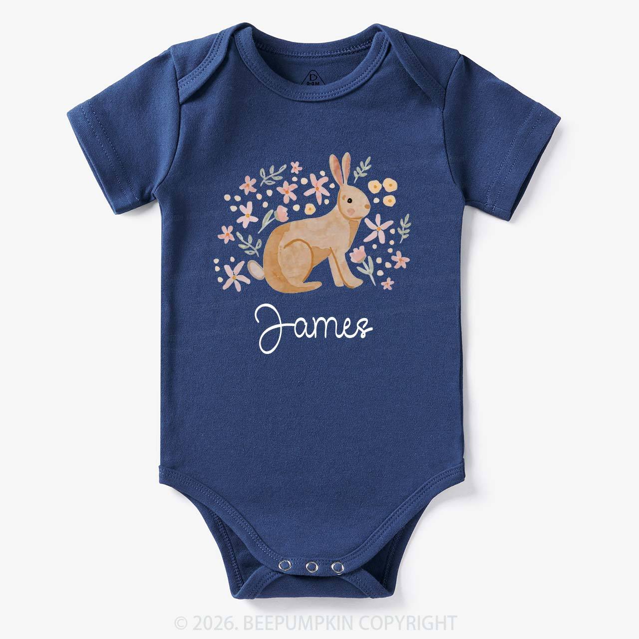 Personalized Watercolor Bunny Blooms Baby Bodysuit