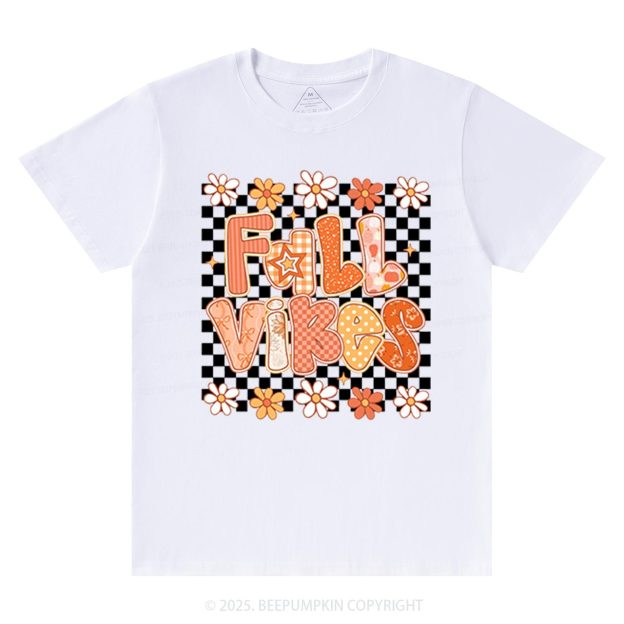 Floral Fall Checkered T-Shirts Beepumpkin