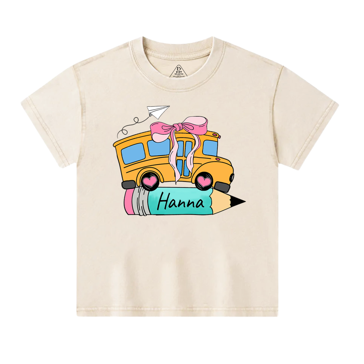 Personalized Bundle School Bus With Name Toddler&Kids Washed Tees