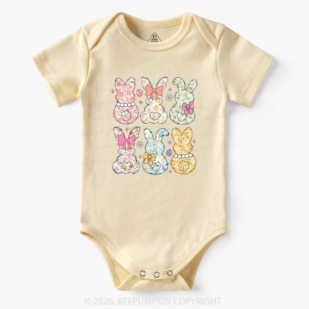 Vintage Spring Floral Bunny Bows Baby Bodysuit
