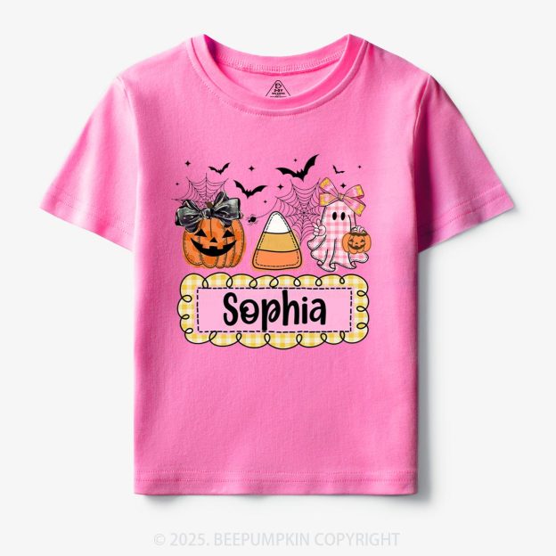 Personalized Halloween Pumpkin and Ghost with Bow Ball Cap Toddler&Kid's Tees Beepumpkin