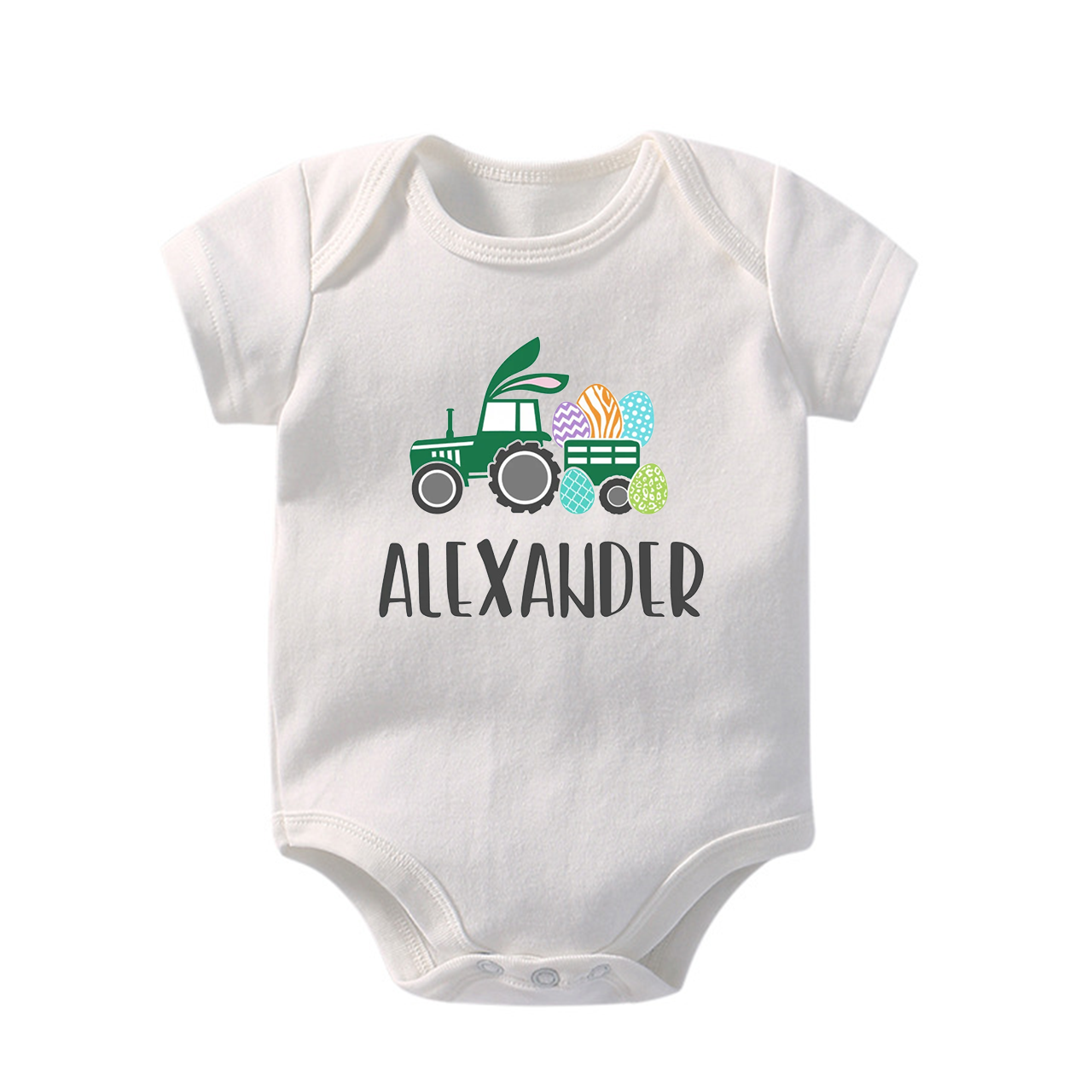 Personalized Easter Custom Name Tractor Baby Bodysuit