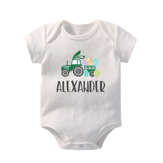 Personalized Easter Custom Name Tractor Baby Bodysuit