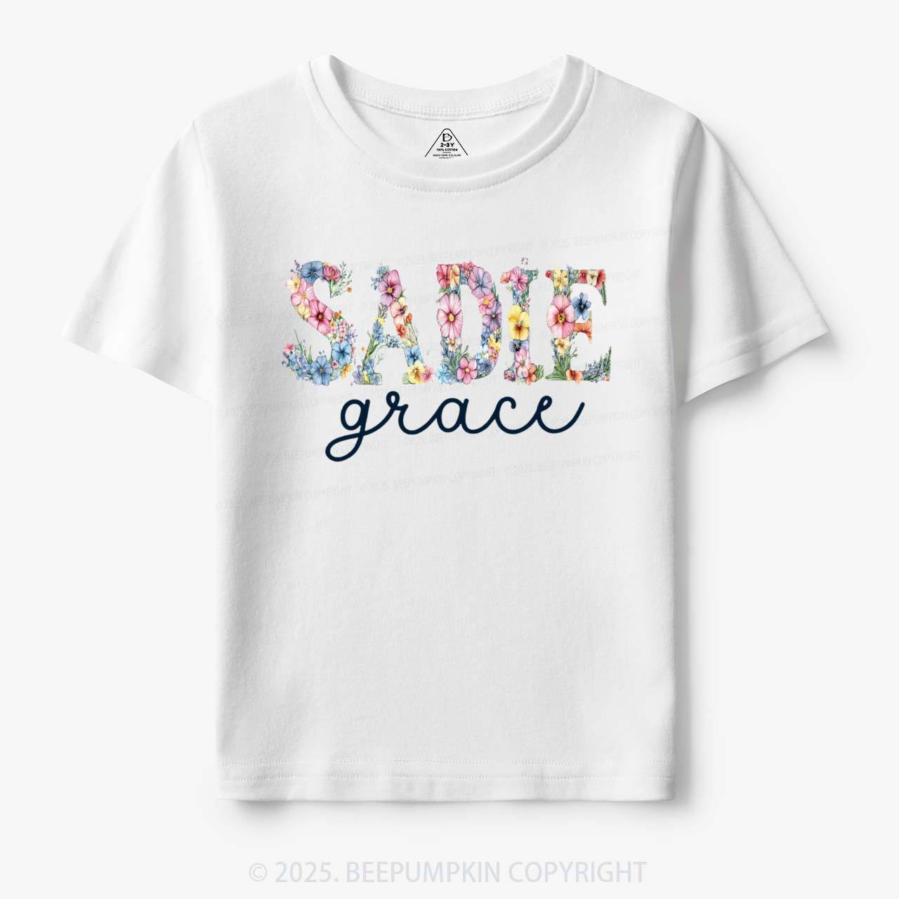 Personalized Floral Name Toddler&Kid's Tees Beepumpkin