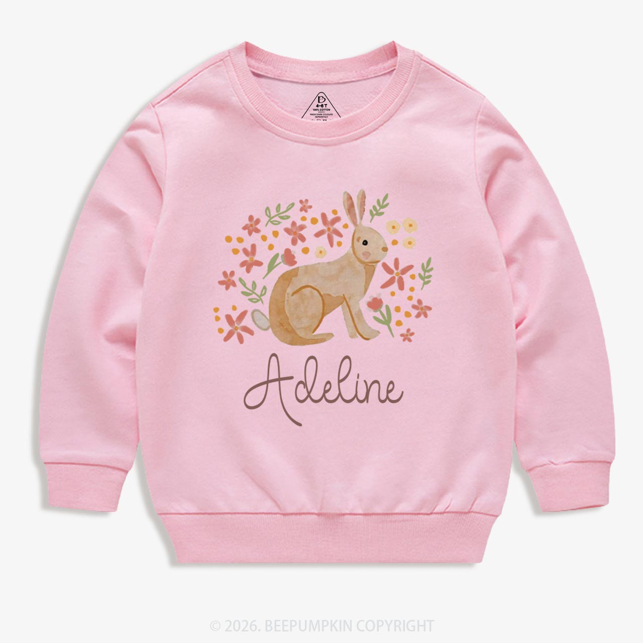 Personalized Watercolor Bunny Blooms Kid's Sweatshirt