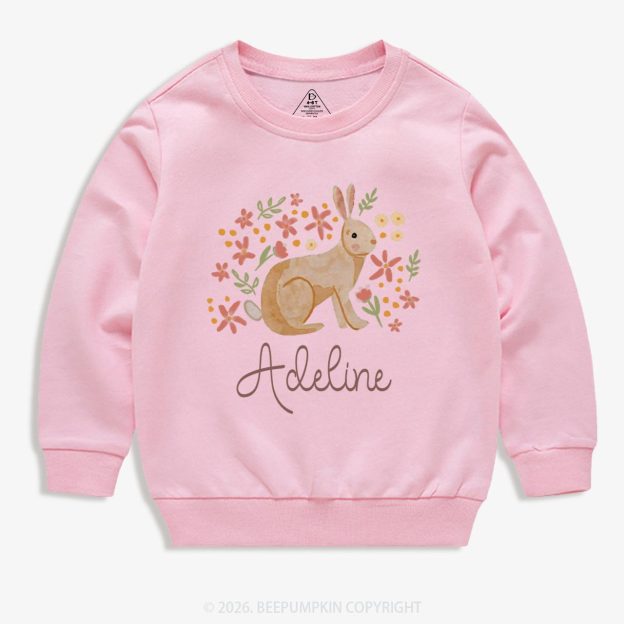 Personalized Watercolor Bunny Blooms Kid's Sweatshirt