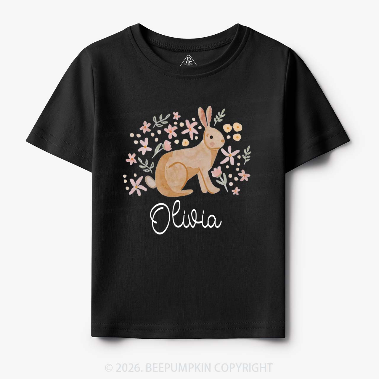 Personalized Watercolor Bunny Blooms Toddler&Kid's Tees