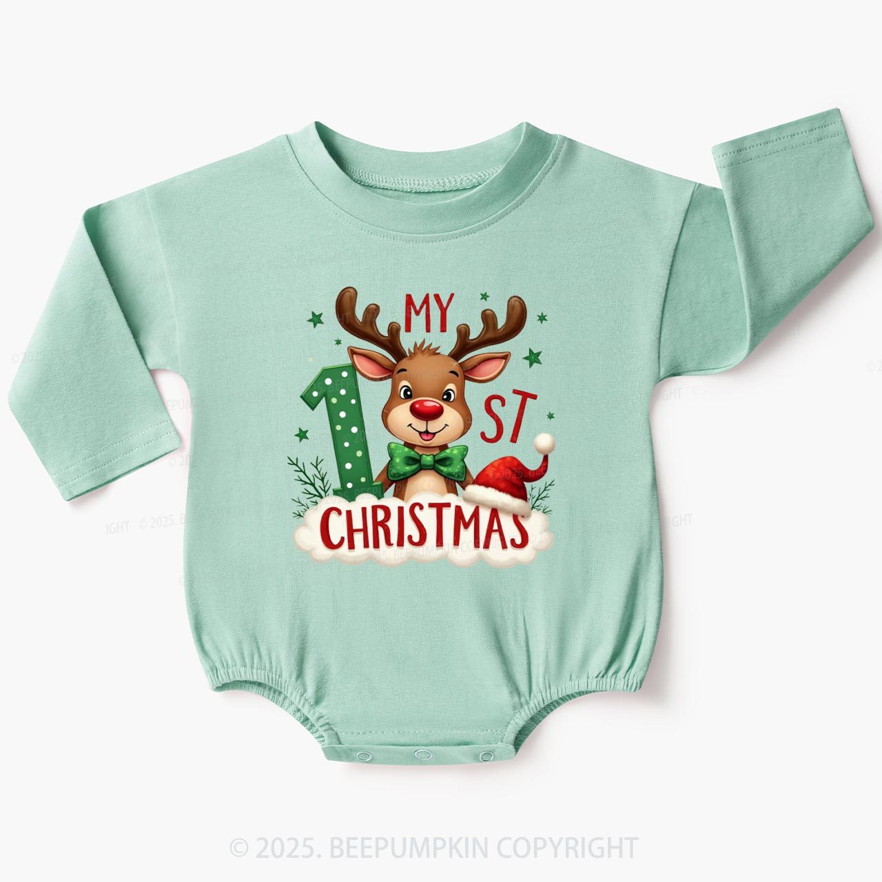 1st Christmas Cheer With Reindeer Baby Bubble Romper Beepumpkin