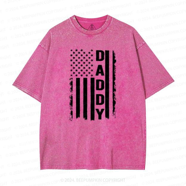 Daddy American Flag Dad Washed T-Shirts 
