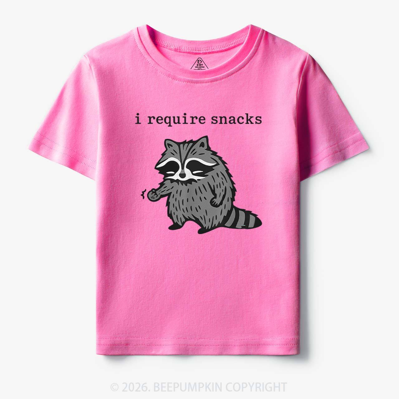 I Require Snacks Raccoon Toddler&Kid's Tees