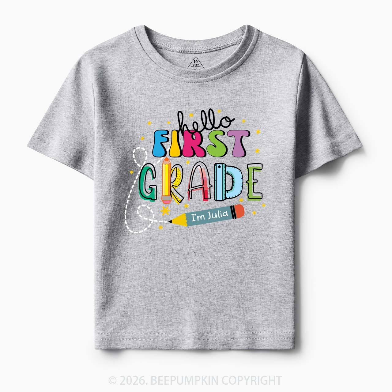 Hello First Grade I'm XXX Back To School Kids Shirt