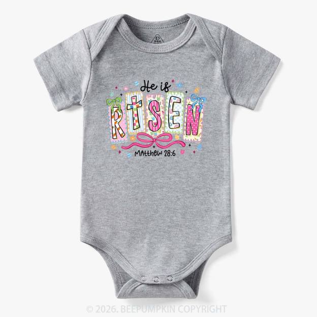Easter Bow Lettering He Is Risen Baby Bodysuit