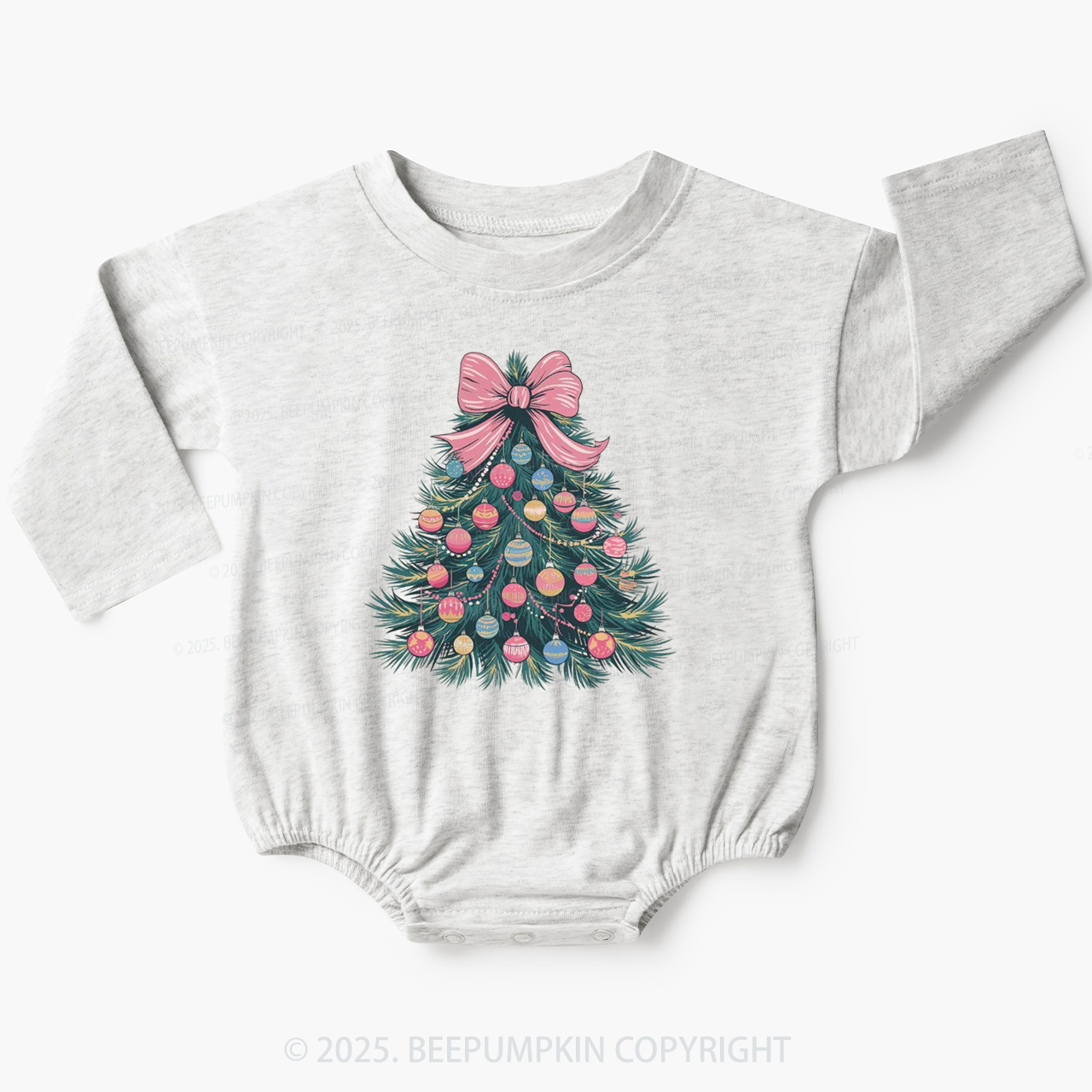 Christmas Tree Bow Baby Bubble Romper Beepumpkin