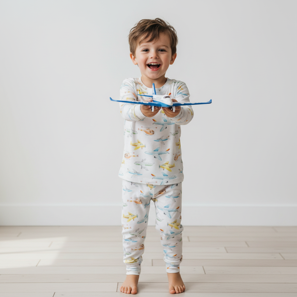 Happy Airplane Tour Two-Piece Pajama Set For Kids