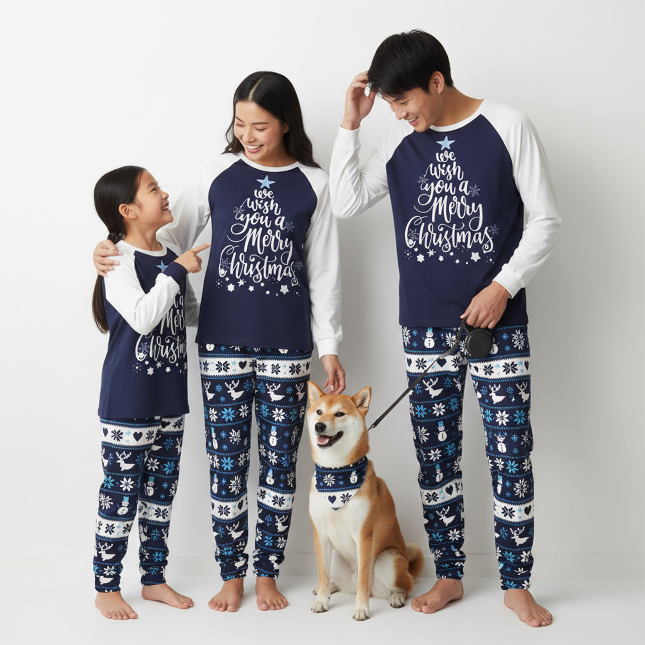 Christmas Tree Stars Navy All-Over Print Family Matching Pajama Sets