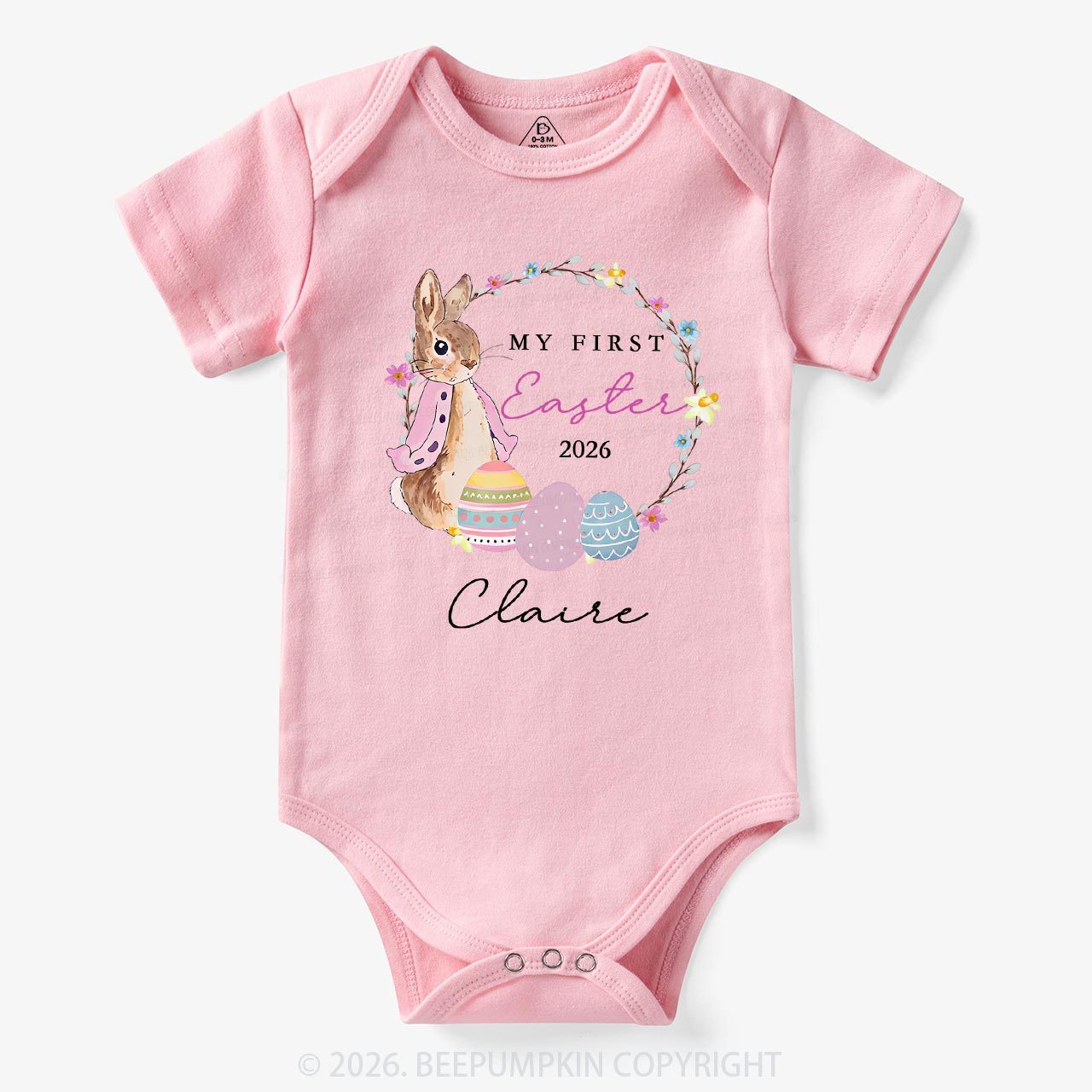 Personalized Spring Bunny Bloom First Easter Baby Bodysuit