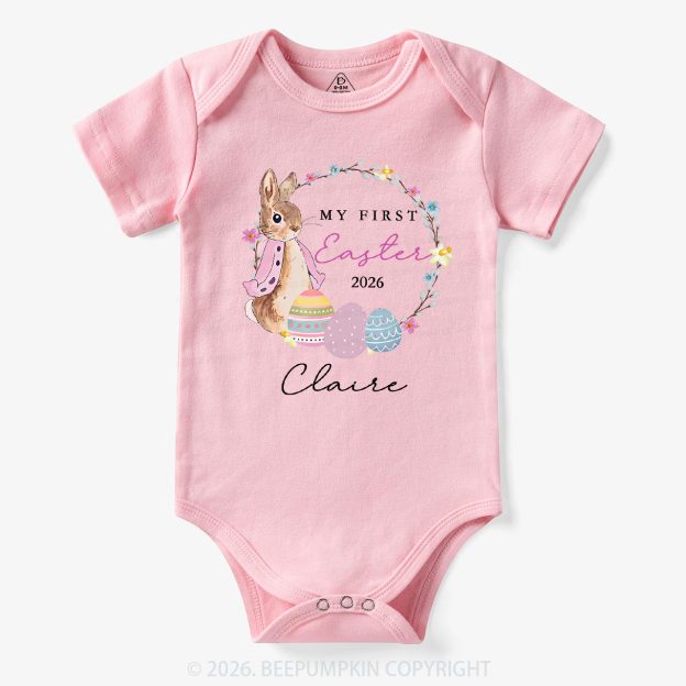 Personalized Spring Bunny Bloom First Easter Baby Bodysuit