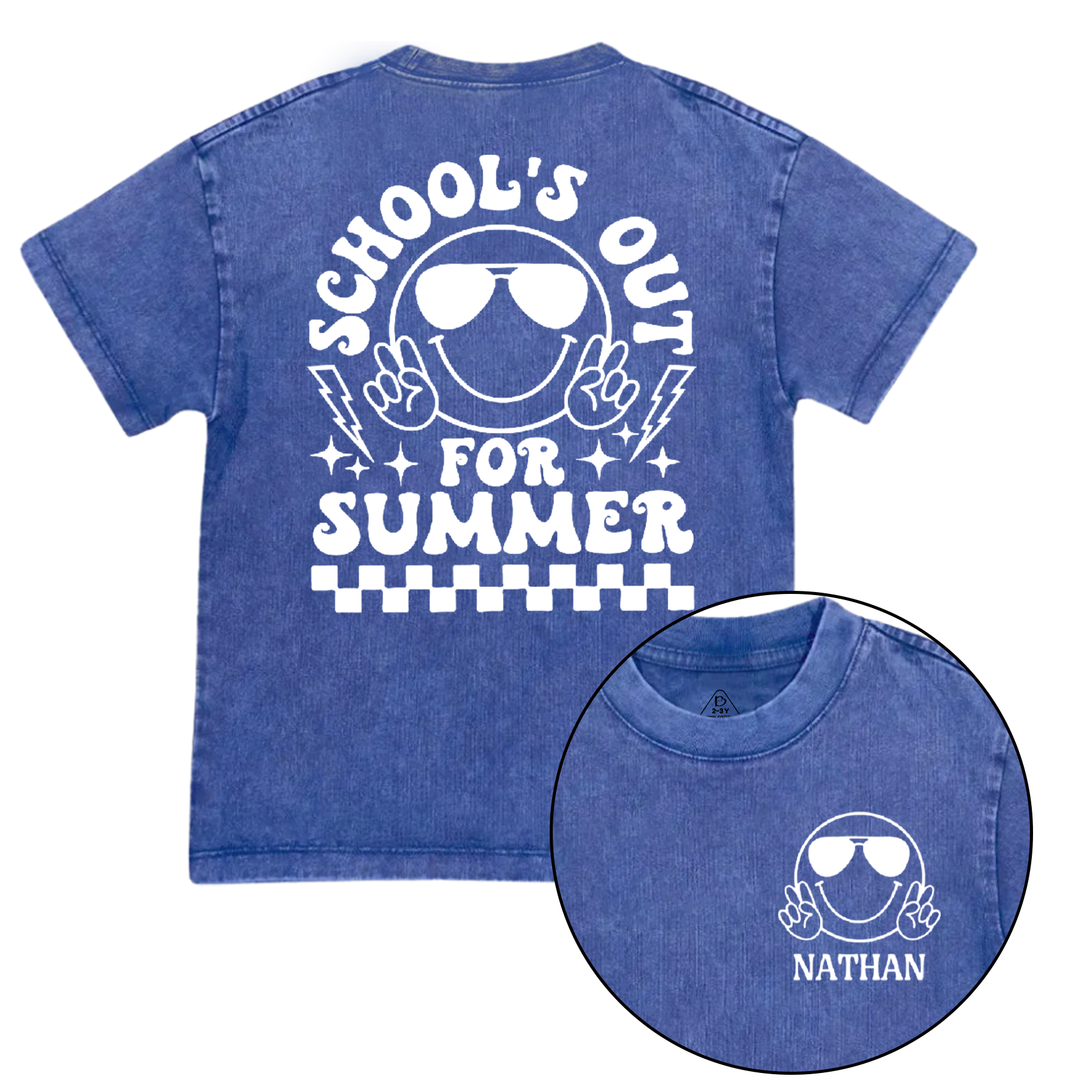 Personalized Name Schools Out For Summer Toddler&Kids Washed Tees