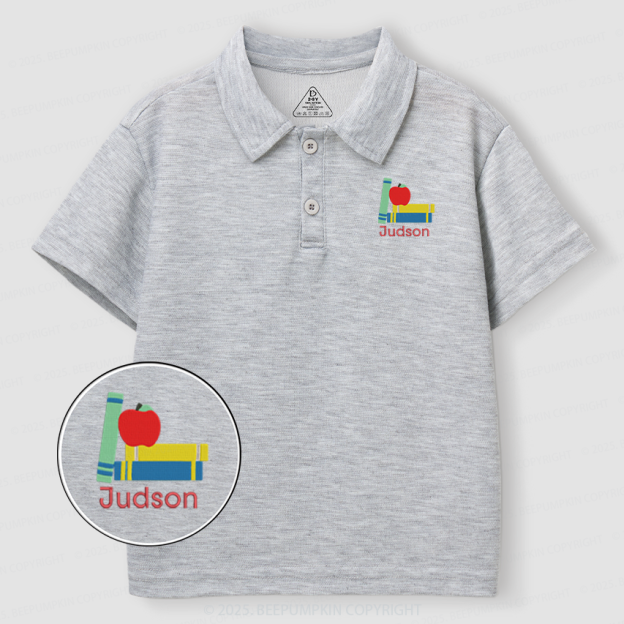 Embroidery Personalized Apple Book Toddler&Kid's Polo Shirt Beepumpkin
